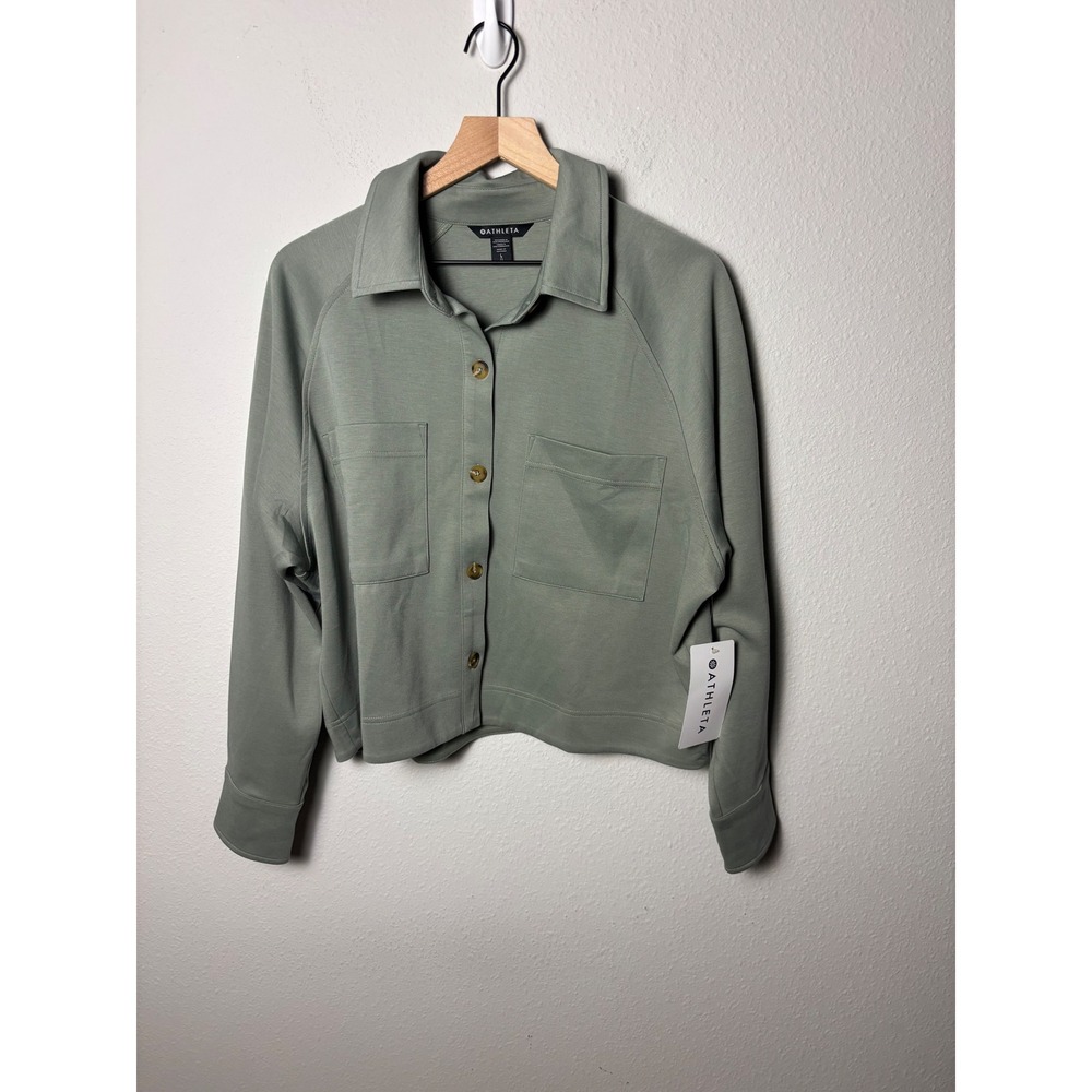 Athleta Allure Shirt Jacket Sage Green Recycled Breathable Packable Large NWT